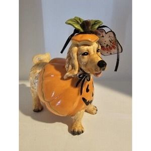 Blue Sky Ceramic Halloween Golden Retriever "DOG IN PUMPKIN COSTUME" New
